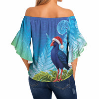 New Zealand Christmas Off Shoulder Wrap Waist Top Pukeko With Ponga Tree Silver Fern LT05 - Polynesian Pride