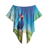 New Zealand Christmas Off Shoulder Wrap Waist Top Pukeko With Ponga Tree Silver Fern LT05 - Polynesian Pride