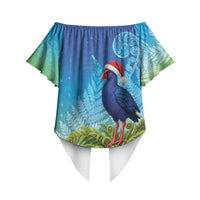 New Zealand Christmas Off Shoulder Wrap Waist Top Pukeko With Ponga Tree Silver Fern LT05 - Polynesian Pride