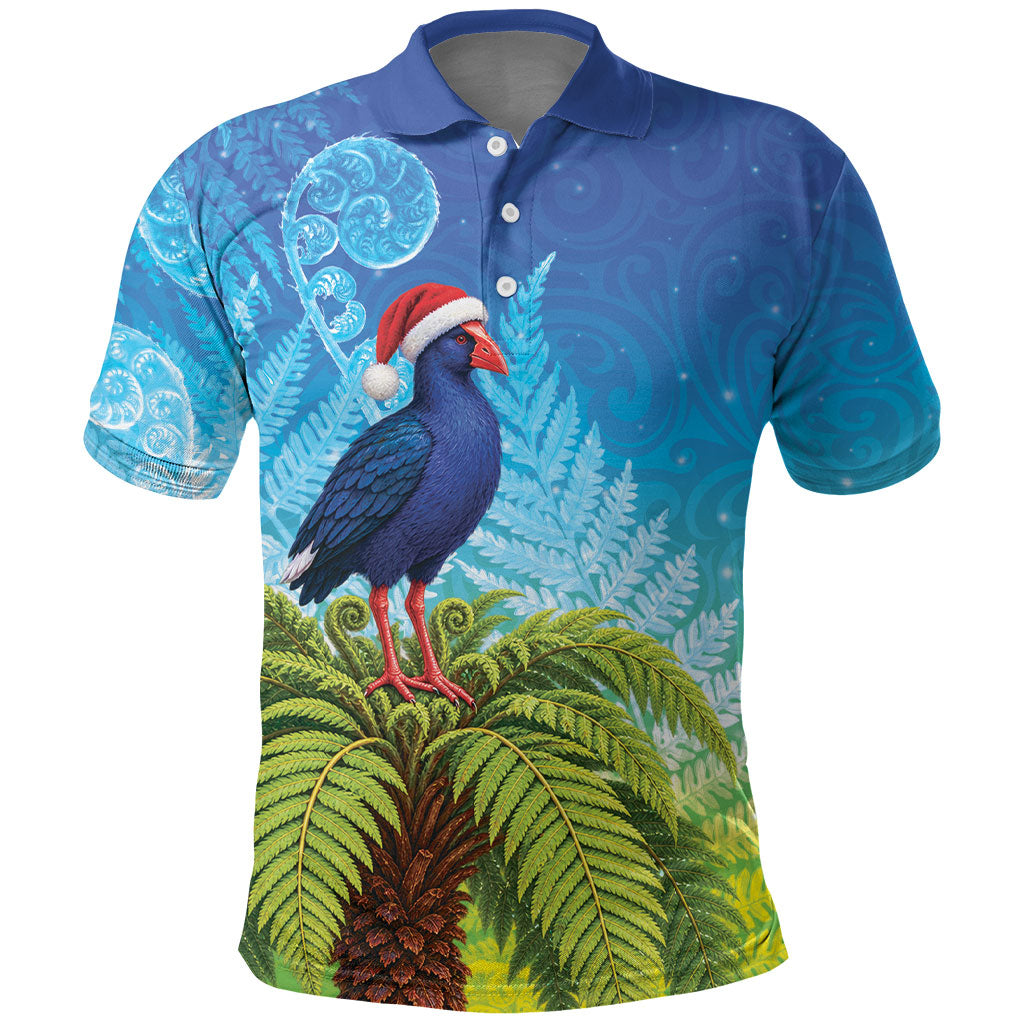 New Zealand Christmas Polo Shirt Pukeko With Ponga Tree Silver Fern LT05 Multicolor - Polynesian Pride
