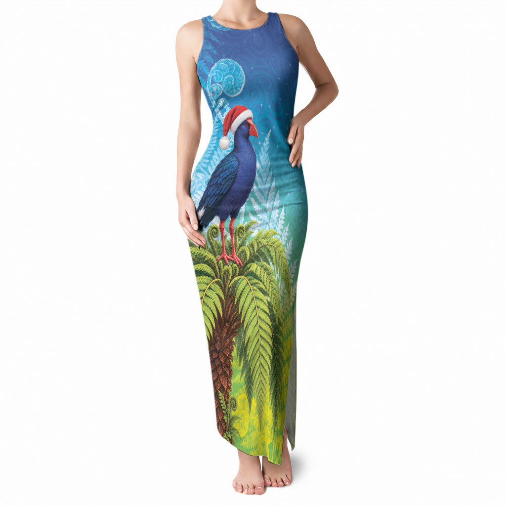New Zealand Christmas Tank Maxi Dress Pukeko With Ponga Tree Silver Fern LT05 Women Multicolor - Polynesian Pride