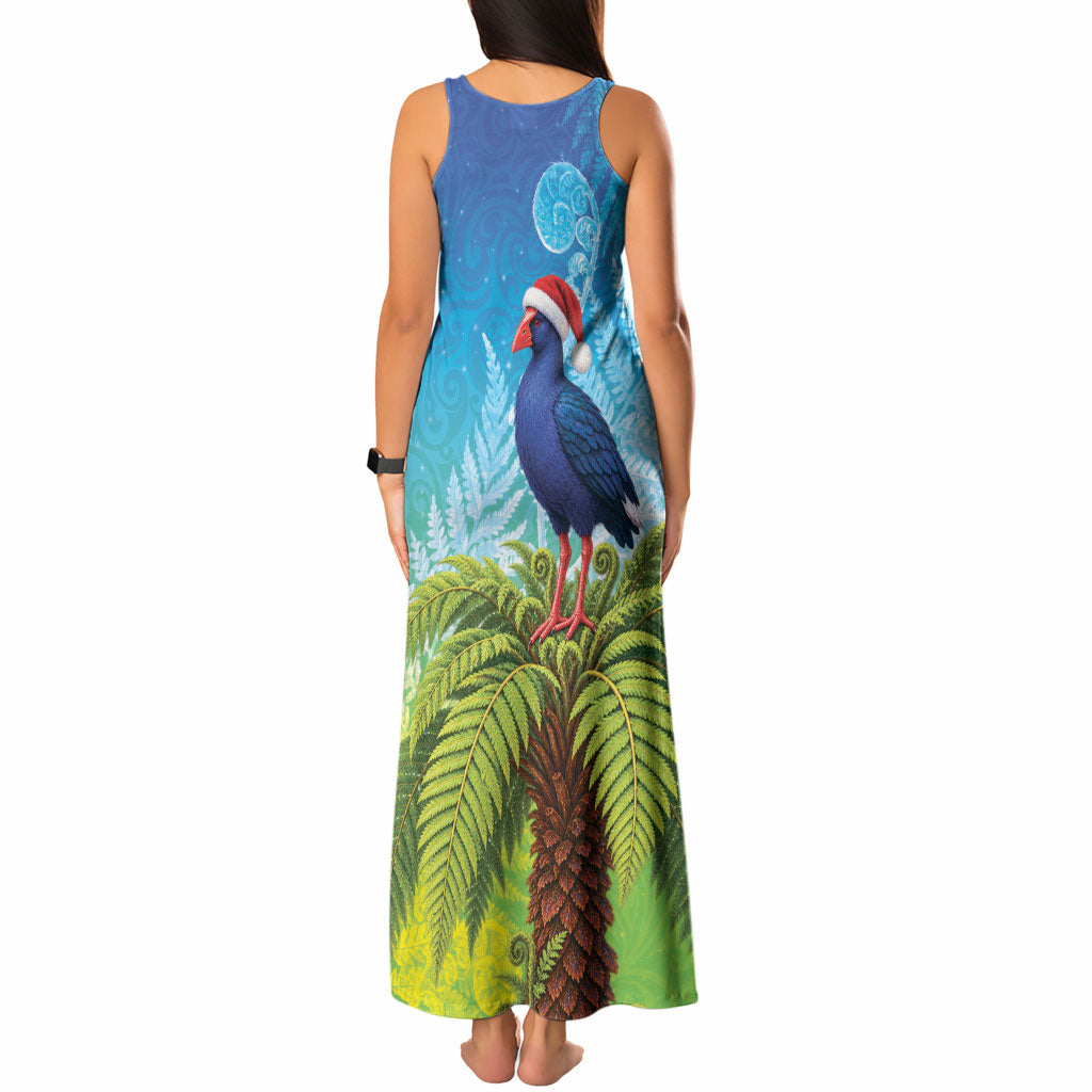 New Zealand Christmas Tank Maxi Dress Pukeko With Ponga Tree Silver Fern LT05 - Polynesian Pride
