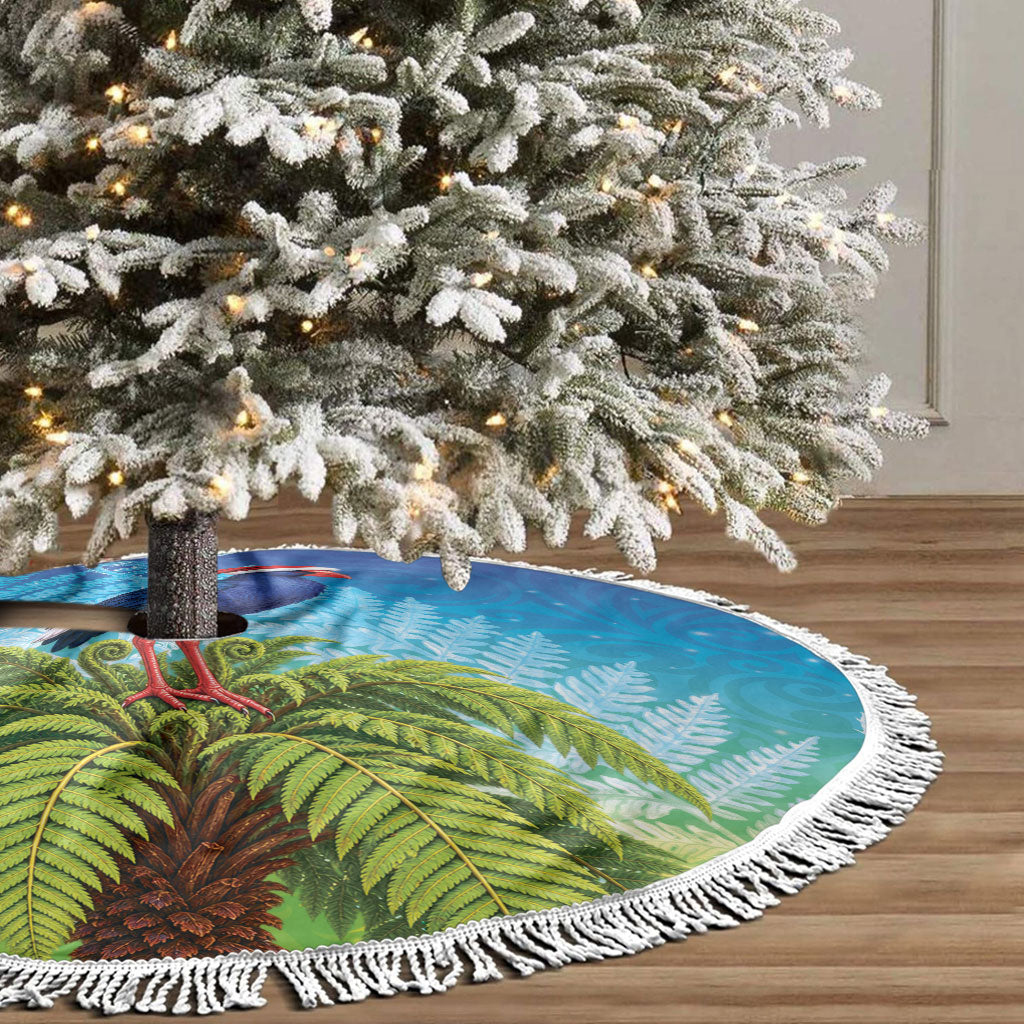 New Zealand Christmas Tree Skirt Pukeko With Ponga Tree Silver Fern LT05 - Polynesian Pride