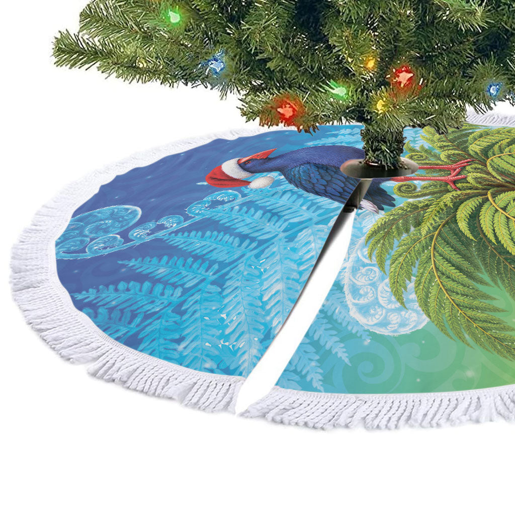 New Zealand Christmas Tree Skirt Pukeko With Ponga Tree Silver Fern LT05 - Polynesian Pride