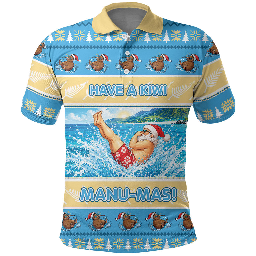 New Zealand Christmas Polo Shirt Have A Kiwi Manu-Mas LT05 Blue - Polynesian Pride