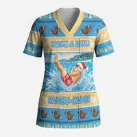 New Zealand Christmas Scrub Top Have A Kiwi Manu-Mas LT05 Adult Blue - Polynesian Pride