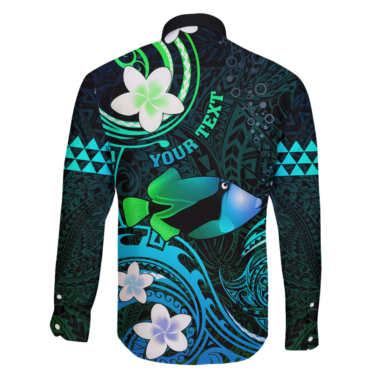 Personalised Hawaii Humuhumu Reef Triggerfish Family Matching Off Shoulder Short Dress and Hawaiian Shirt Turquoise With Plumeria LT05 - Polynesian Pride