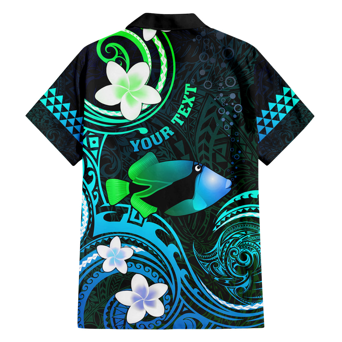 Personalised Hawaii Humuhumu Reef Triggerfish Family Matching Tank Maxi Dress and Hawaiian Shirt Turquoise With Plumeria LT05 - Polynesian Pride