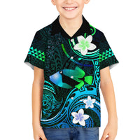 Personalised Hawaii Humuhumu Reef Triggerfish Family Matching Tank Maxi Dress and Hawaiian Shirt Turquoise With Plumeria LT05 Son's Shirt Turquoise - Polynesian Pride