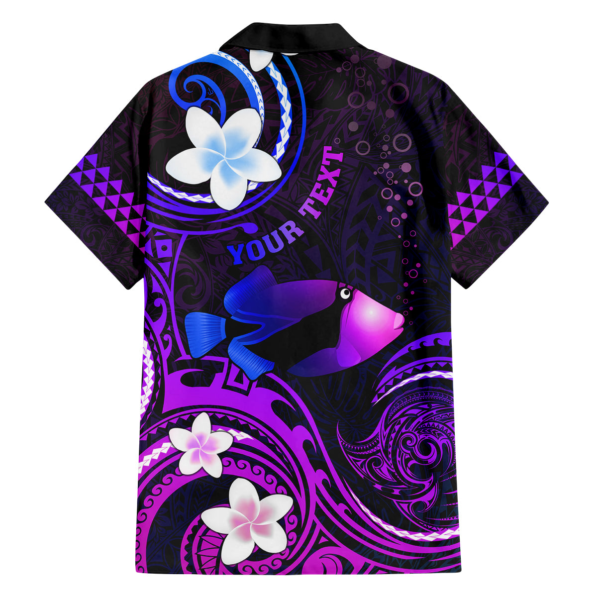 Personalised Hawaii Humuhumu Reef Triggerfish Family Matching Off Shoulder Long Sleeve Dress and Hawaiian Shirt Violet With Plumeria LT05 - Polynesian Pride