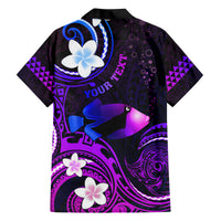 Personalised Hawaii Humuhumu Reef Triggerfish Family Matching Off Shoulder Long Sleeve Dress and Hawaiian Shirt Violet With Plumeria LT05 - Polynesian Pride