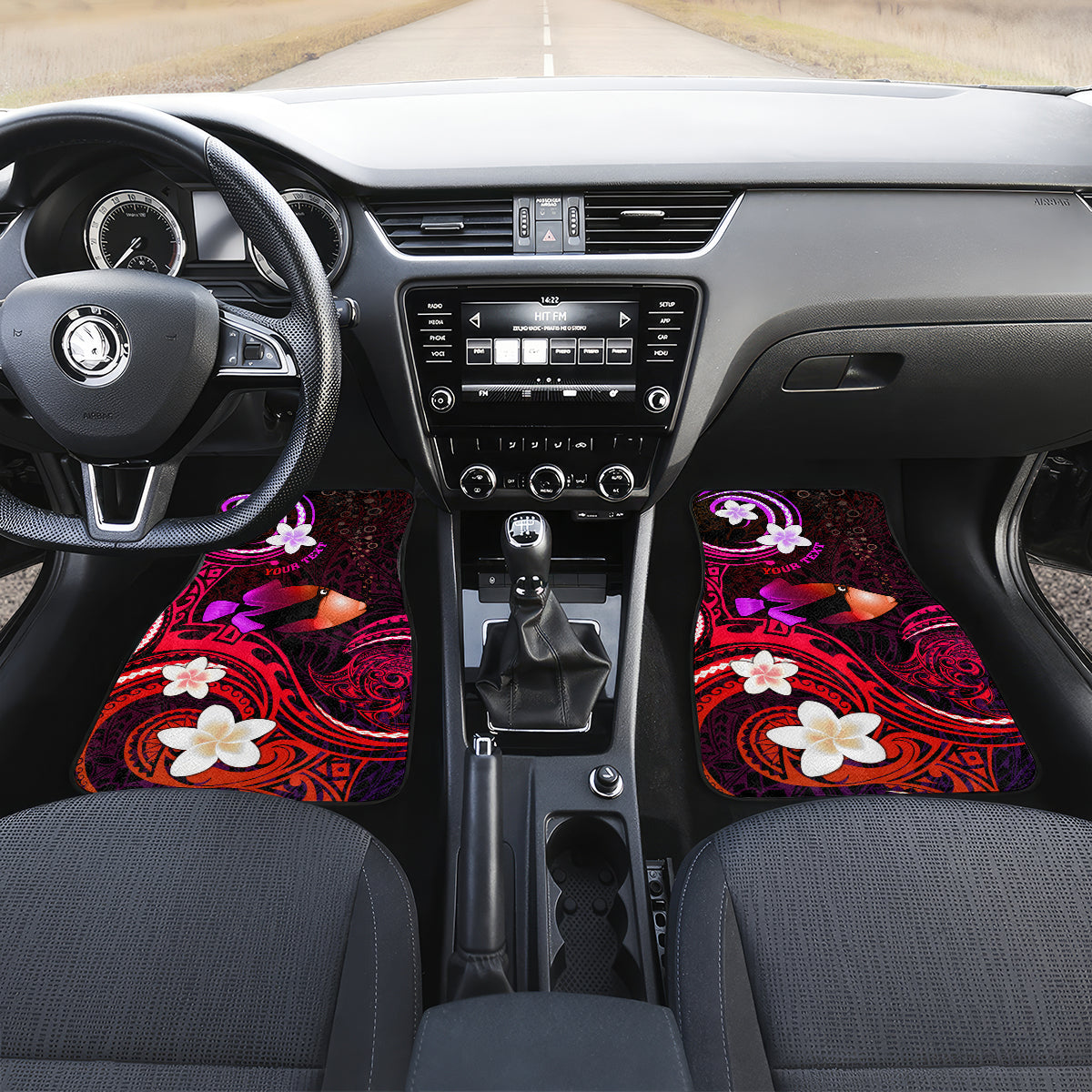 Personalised Hawaii Humuhumu Reef Triggerfish Car Mats Maroon With Plumeria LT05 - Polynesian Pride