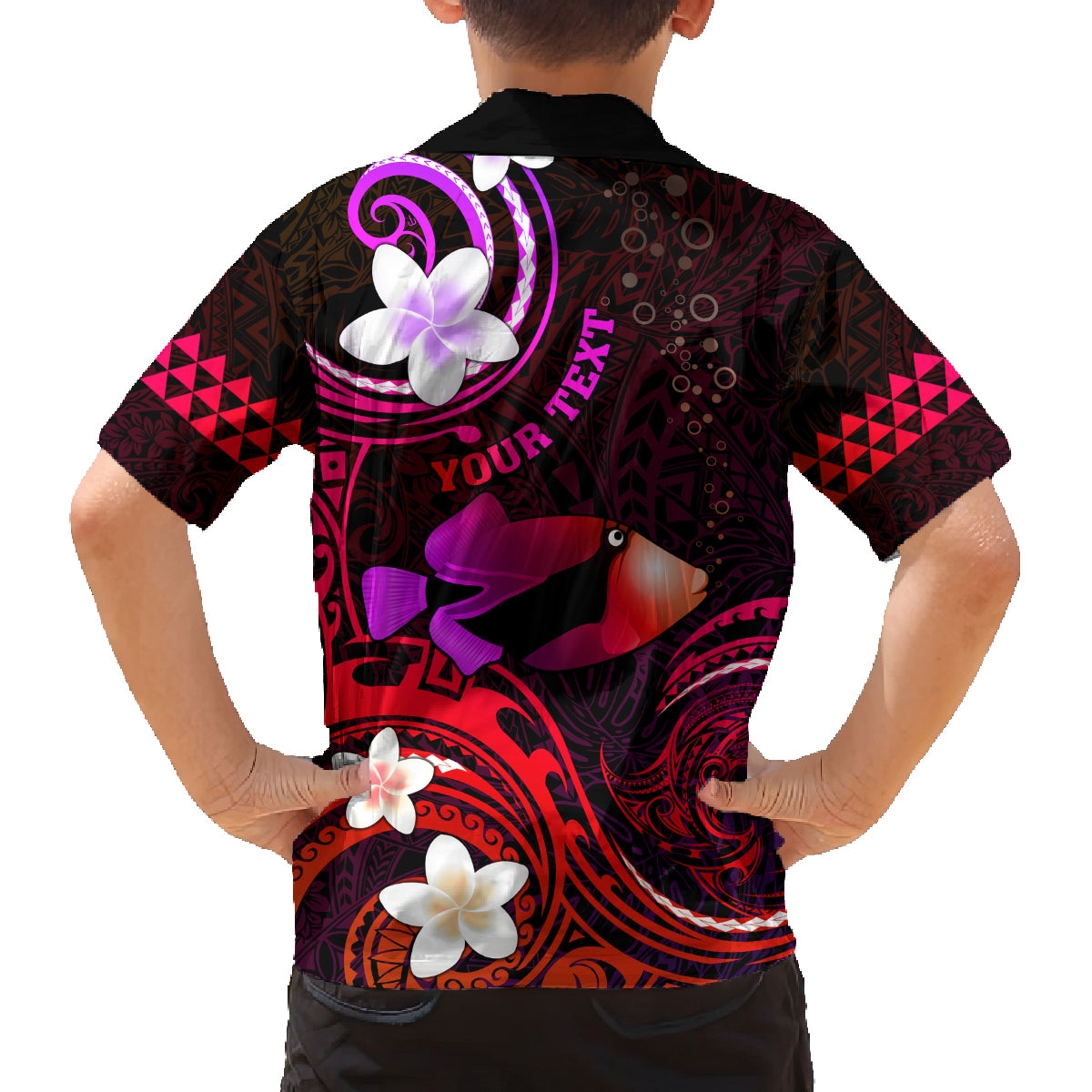 Personalised Hawaii Humuhumu Reef Triggerfish Family Matching Off Shoulder Maxi Dress and Hawaiian Shirt Maroon With Plumeria LT05 - Polynesian Pride