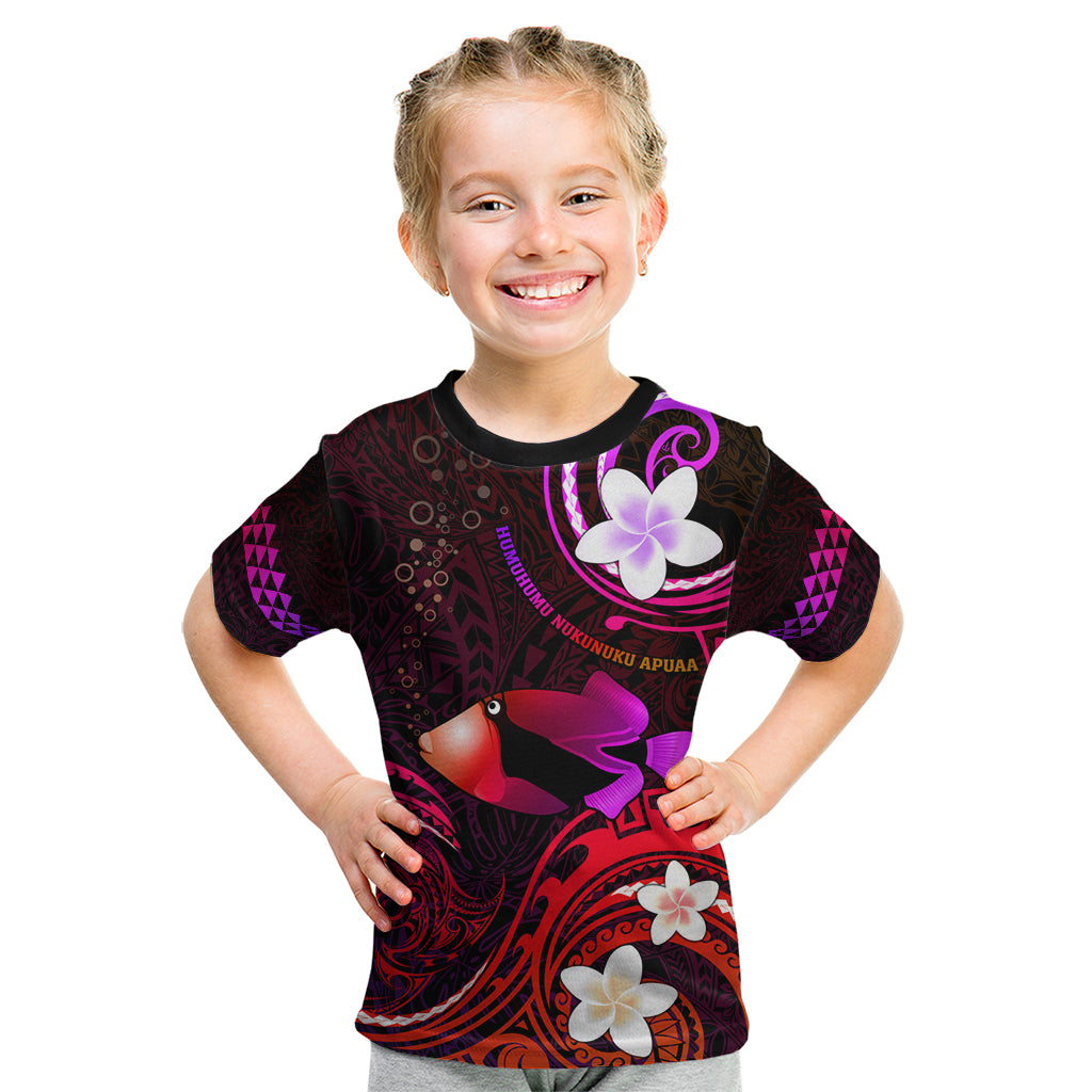 Personalised Hawaii Humuhumu Reef Triggerfish Kid T Shirt Maroon With Plumeria LT05 Maroon - Polynesian Pride