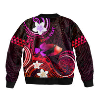 Personalised Hawaii Humuhumu Reef Triggerfish Sleeve Zip Bomber Jacket Maroon With Plumeria LT05 - Polynesian Pride