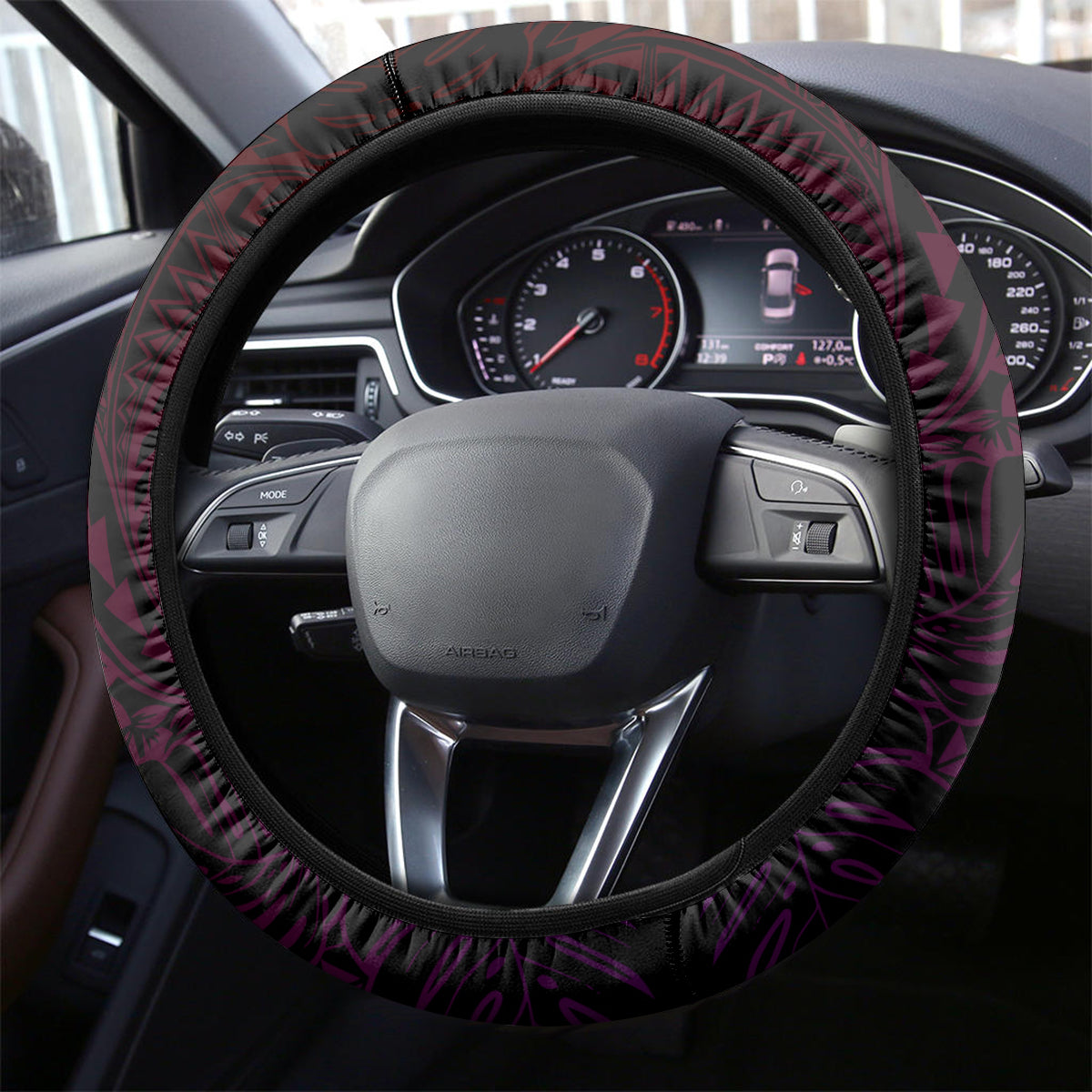 Hawaii Humuhumu Reef Triggerfish Steering Wheel Cover Maroon With Plumeria LT05 - Polynesian Pride