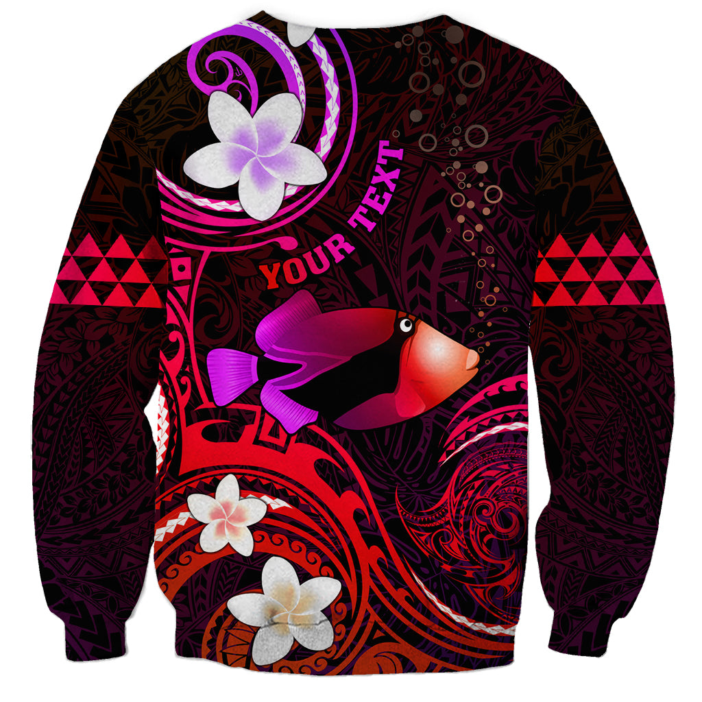 Personalised Hawaii Humuhumu Reef Triggerfish Sweatshirt Maroon With Plumeria LT05 - Polynesian Pride
