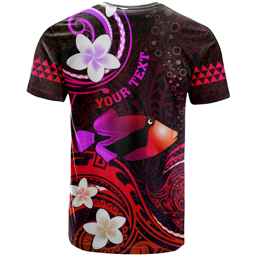 Personalised Hawaii Humuhumu Reef Triggerfish T Shirt Maroon With Plumeria LT05 - Polynesian Pride