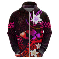Personalised Hawaii Humuhumu Reef Triggerfish Zip Hoodie Maroon With Plumeria LT05 - Polynesian Pride