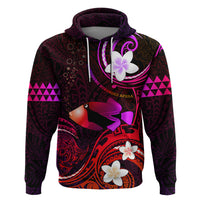 Personalised Hawaii Humuhumu Reef Triggerfish Zip Hoodie Maroon With Plumeria LT05 Pullover Hoodie Maroon - Polynesian Pride