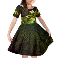 Personalised Hawaii Humuhumu Reef Triggerfish Family Matching Long Sleeve Bodycon Dress and Hawaiian Shirt Reggae With Plumeria LT05 Daughter's Dress Reggae - Polynesian Pride