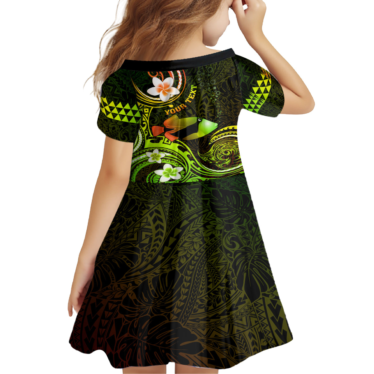 Personalised Hawaii Humuhumu Reef Triggerfish Family Matching Long Sleeve Bodycon Dress and Hawaiian Shirt Reggae With Plumeria LT05 - Polynesian Pride