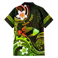 Personalised Hawaii Humuhumu Reef Triggerfish Family Matching Long Sleeve Bodycon Dress and Hawaiian Shirt Reggae With Plumeria LT05 - Polynesian Pride