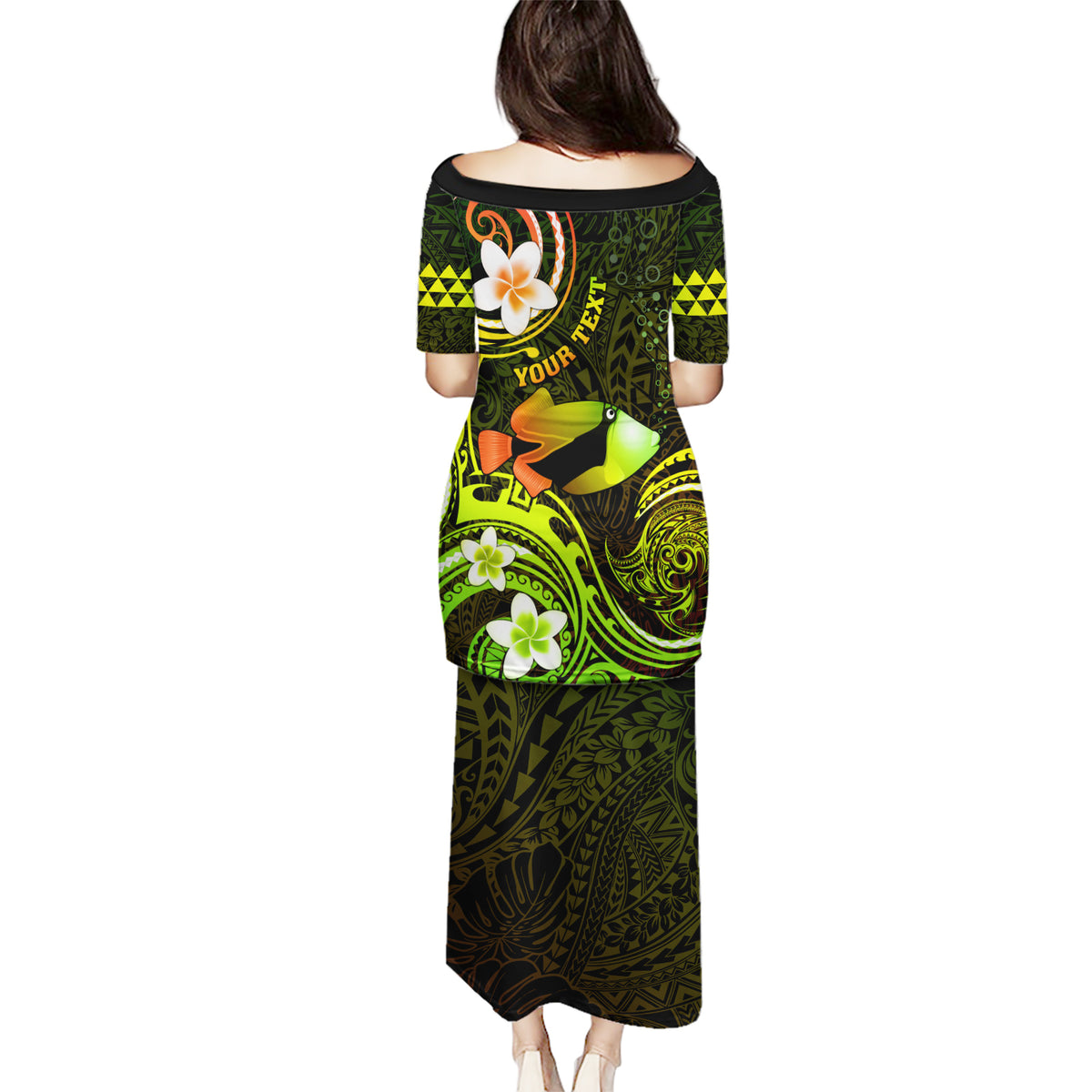 Personalised Hawaii Humuhumu Reef Triggerfish Puletasi Reggae With Plumeria LT05 - Polynesian Pride