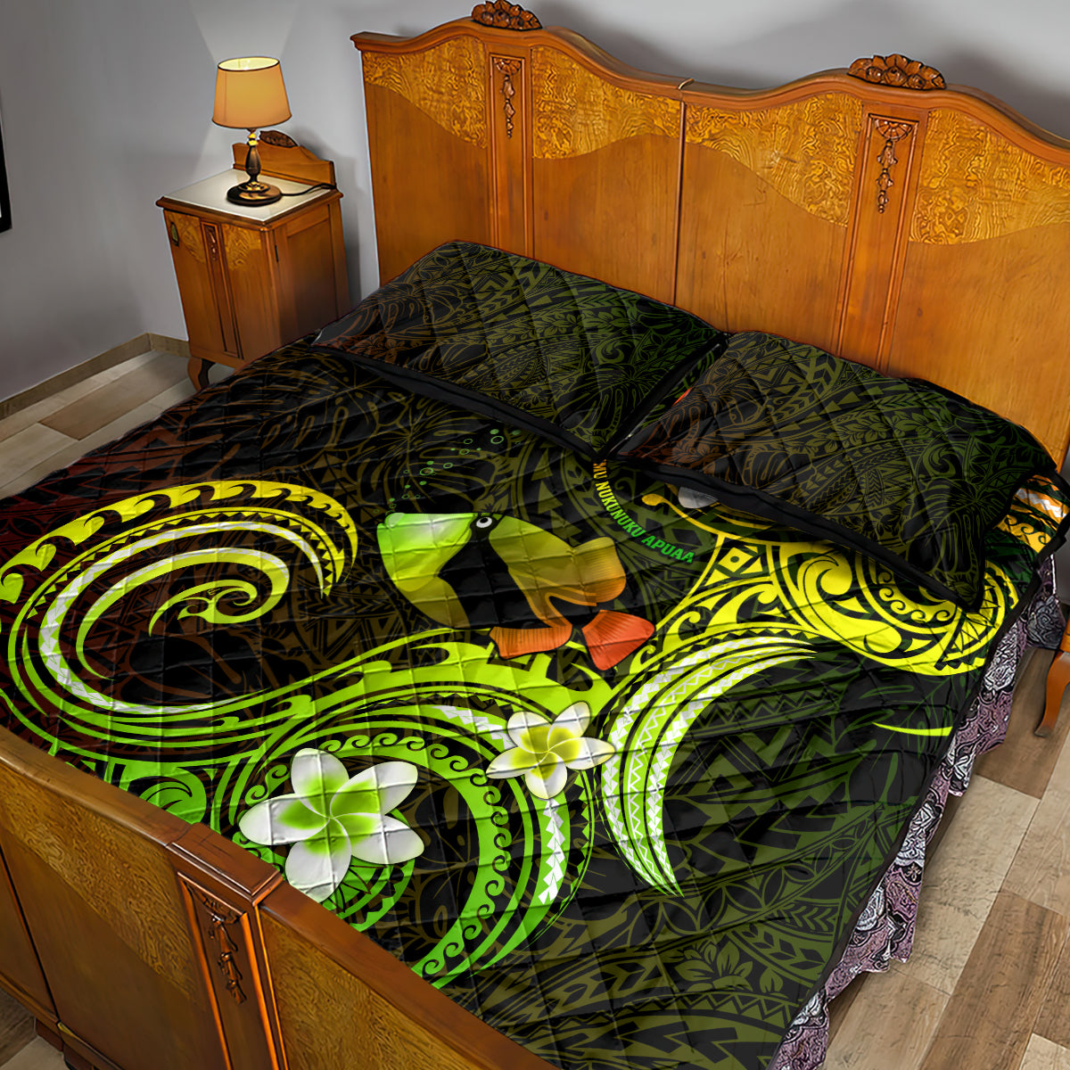Hawaii Humuhumu Reef Triggerfish Quilt Bed Set Reggae With Plumeria LT05 - Polynesian Pride