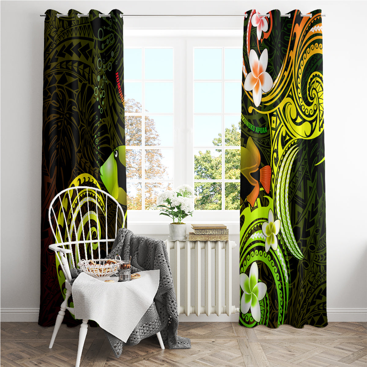 Hawaii Humuhumu Reef Triggerfish Window Curtain Reggae With Plumeria LT05 - Polynesian Pride