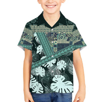 Hawaii Plant Kalo Family Matching Puletasi and Hawaiian Shirt Hawaiian Tapa Pattern LT05 Son's Shirt Green - Polynesian Pride