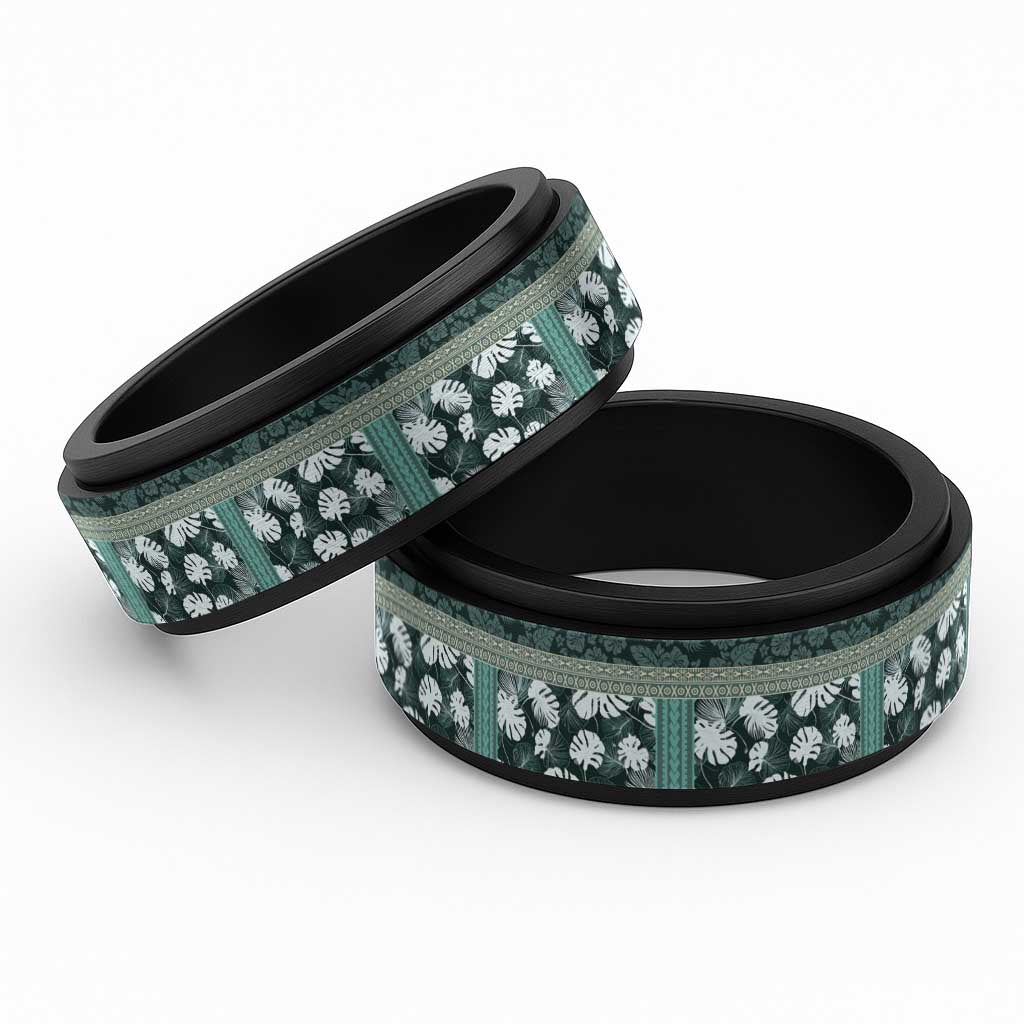 Hawaii Plant Kalo Spinner Ring Hawaiian Tapa Pattern - Polynesian Pride