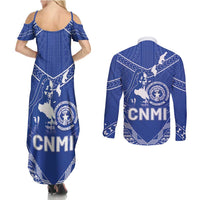 Northern Mariana Islands Couples Matching Summer Maxi Dress and Long Sleeve Button Shirt Chamorro Warrior Tribal Pattern