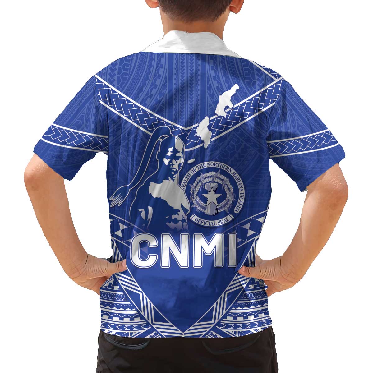 Northern Mariana Islands Family Matching Off The Shoulder Long Sleeve Dress and Hawaiian Shirt Chamorro Warrior Tribal Pattern