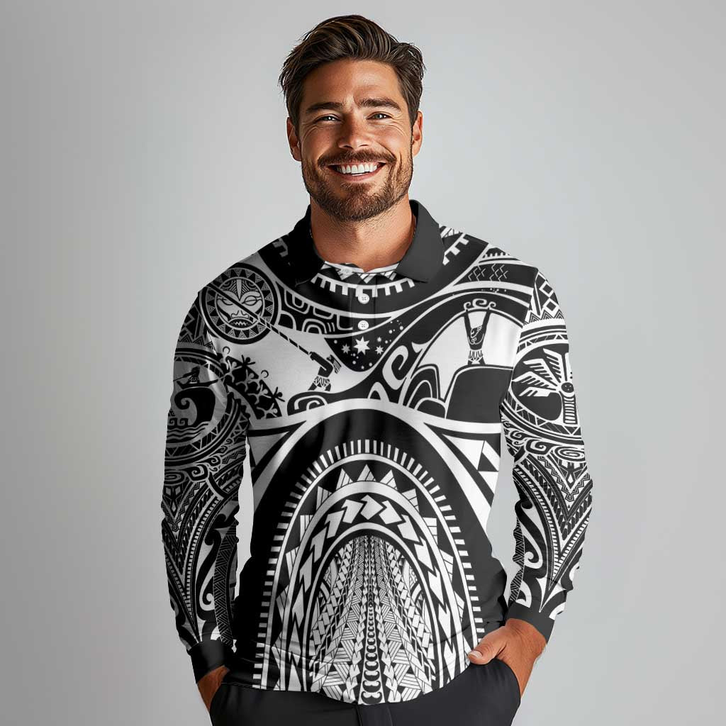 Polynesia Maui Tattoo Inspired Long Sleeve Polo Shirt Black Version