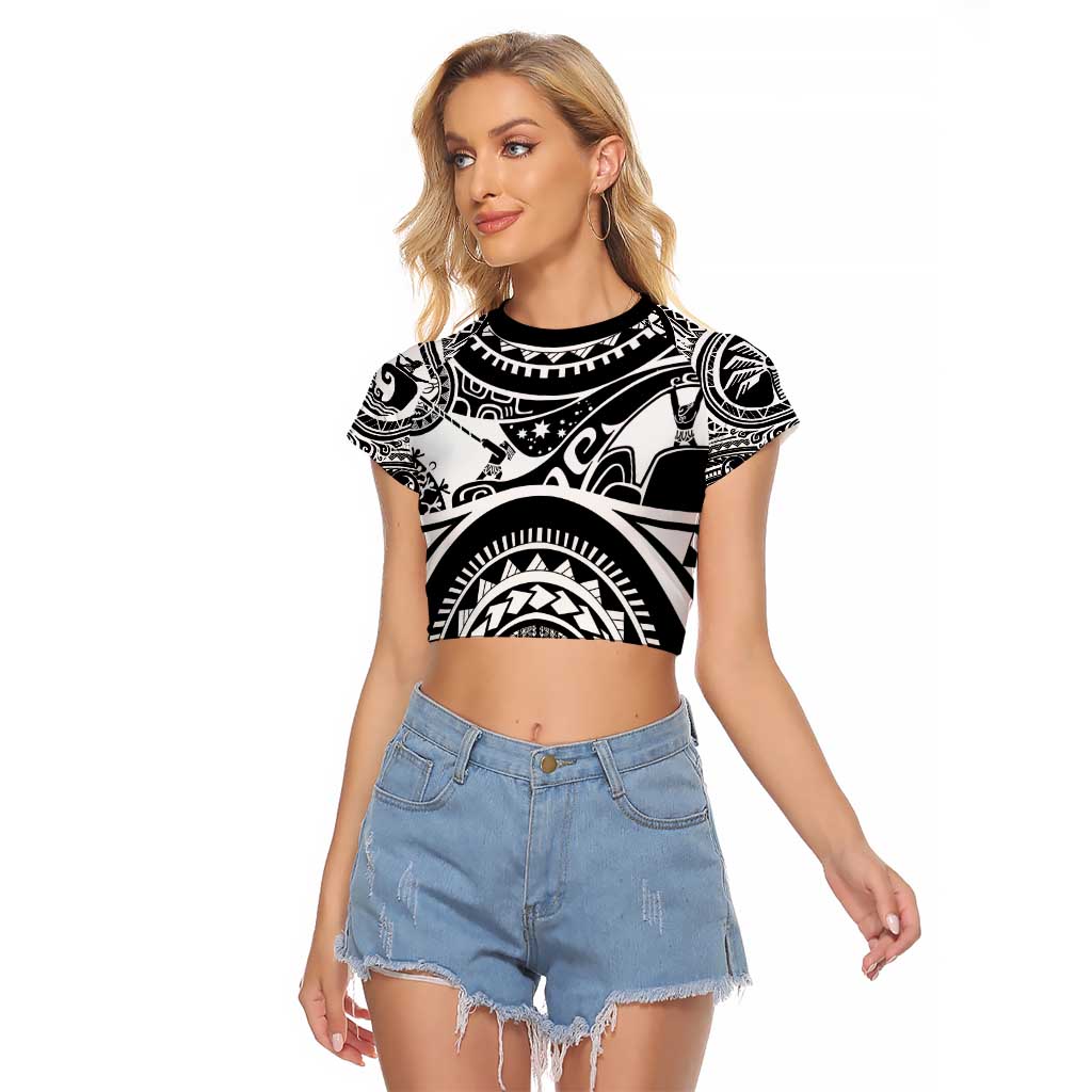 Polynesia Maui Tattoo Inspired Raglan Cropped T Shirt Black Version