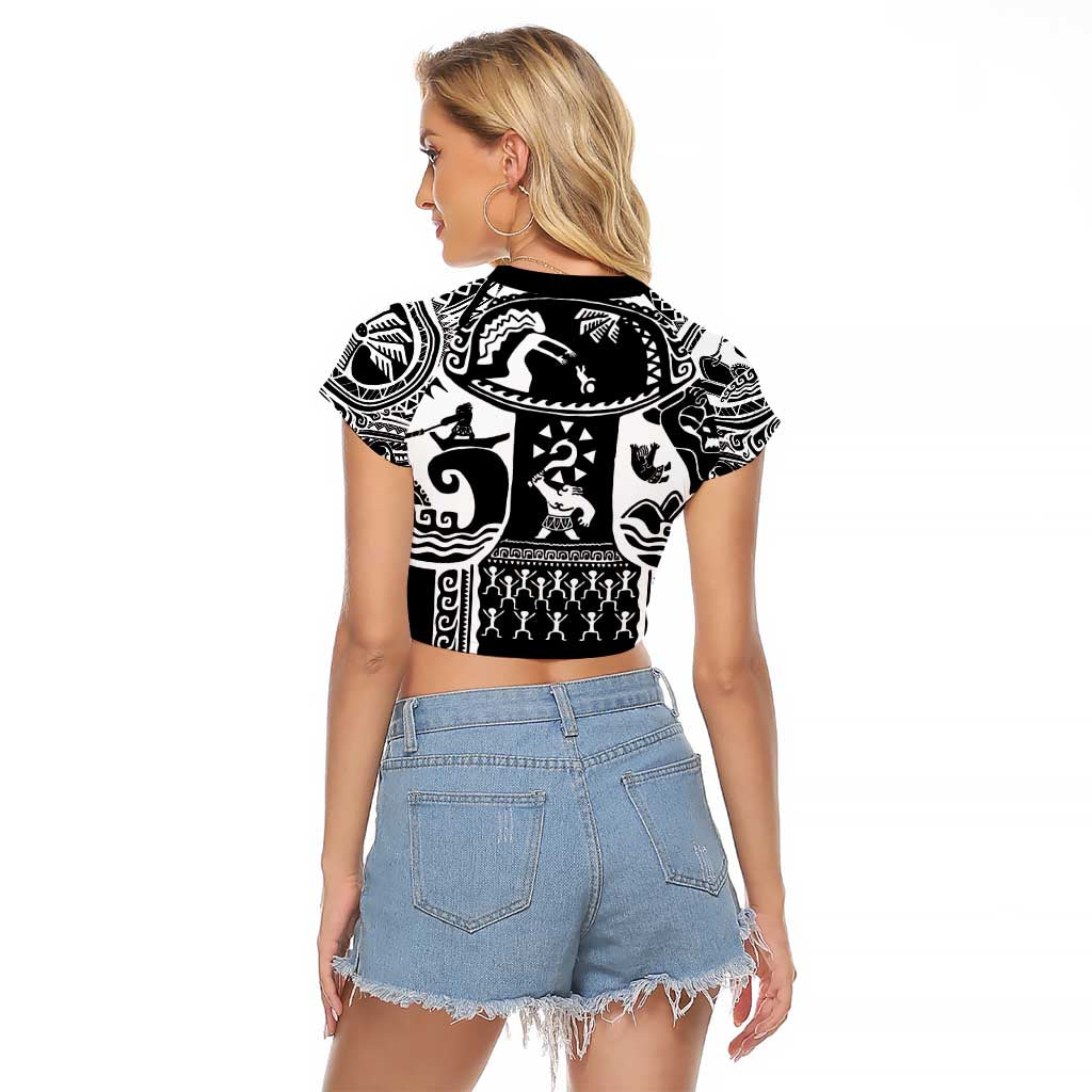 Polynesia Maui Tattoo Inspired Raglan Cropped T Shirt Black Version