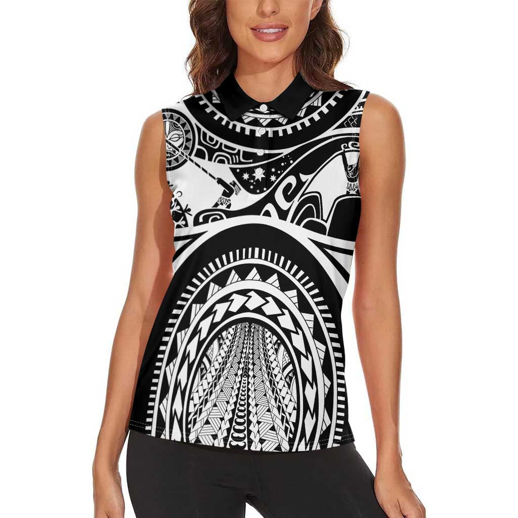 Polynesia Maui Tattoo Inspired Women Sleeveless Polo Shirt Black Version