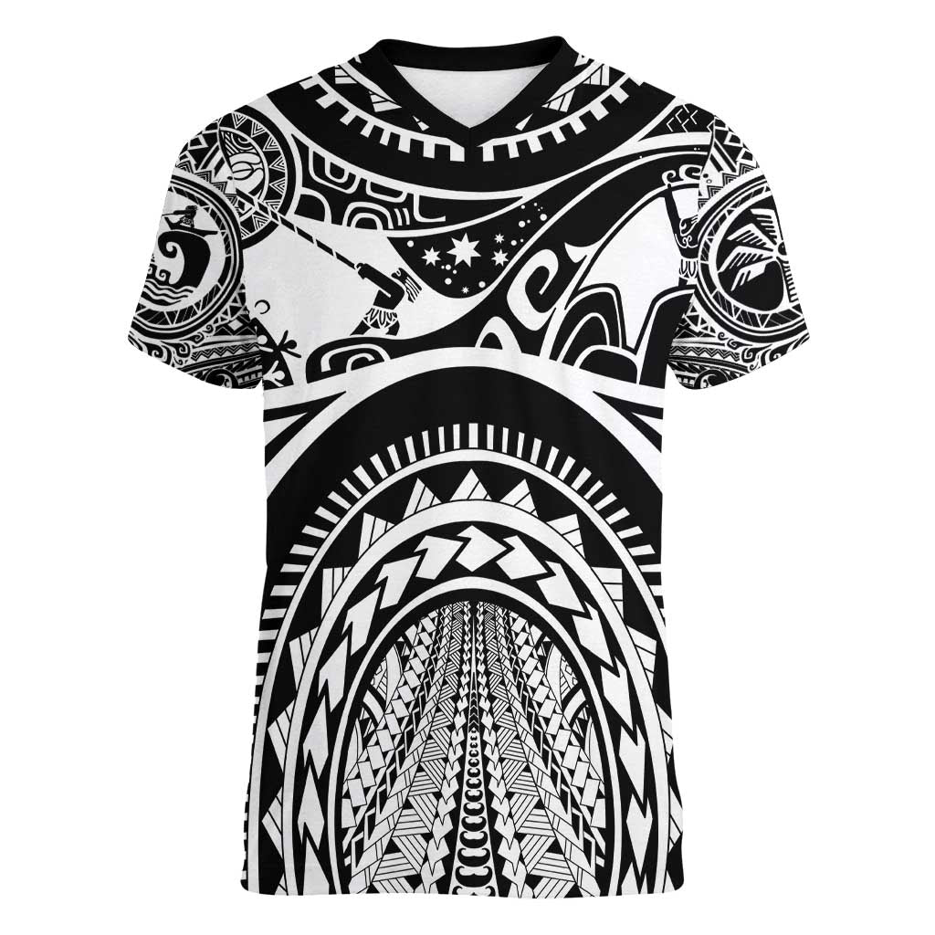 Polynesia Maui Tattoo Inspired Women V-Neck T-Shirt Black Version