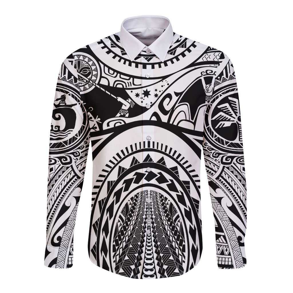 Polynesia Maui Tattoo Inspired Long Sleeve Button Shirt White Version LT05 Unisex White - Polynesian Pride