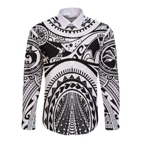 Polynesia Maui Tattoo Inspired Long Sleeve Button Shirt White Version LT05 Unisex White - Polynesian Pride