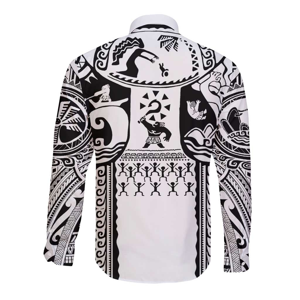 Polynesia Maui Tattoo Inspired Long Sleeve Button Shirt White Version LT05 - Polynesian Pride