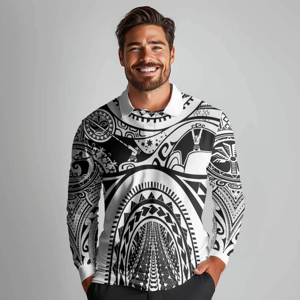 Polynesia Maui Tattoo Inspired Long Sleeve Polo Shirt White Version
