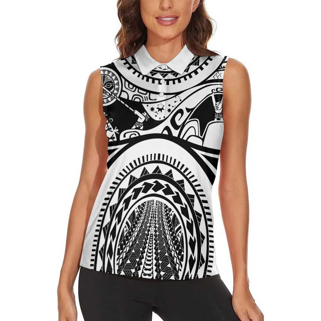 Polynesia Maui Tattoo Inspired Women Sleeveless Polo Shirt White Version