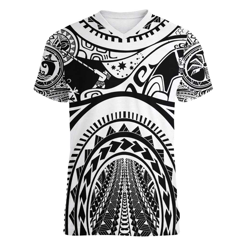 Polynesia Maui Tattoo Inspired Women V-Neck T-Shirt White Version