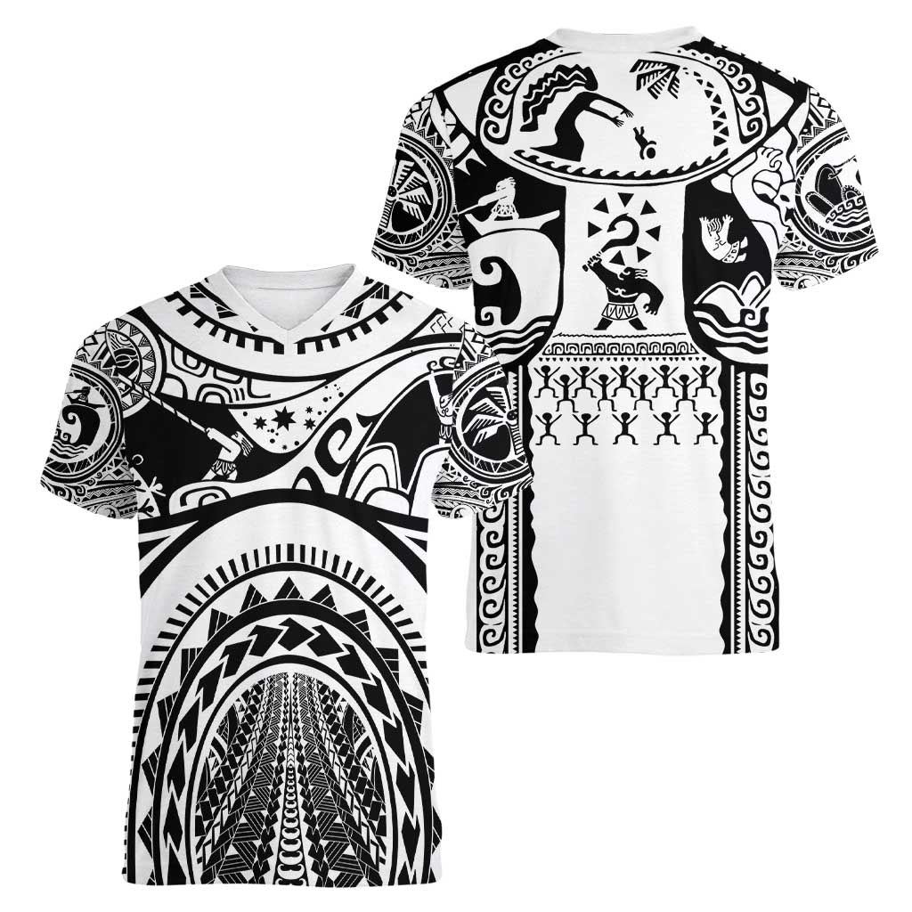 Polynesia Maui Tattoo Inspired Women V-Neck T-Shirt White Version