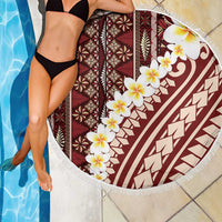 Red Vintage Tonga Ngatu Pattern With Plumeria Beach Blanket - Polynesian Pride