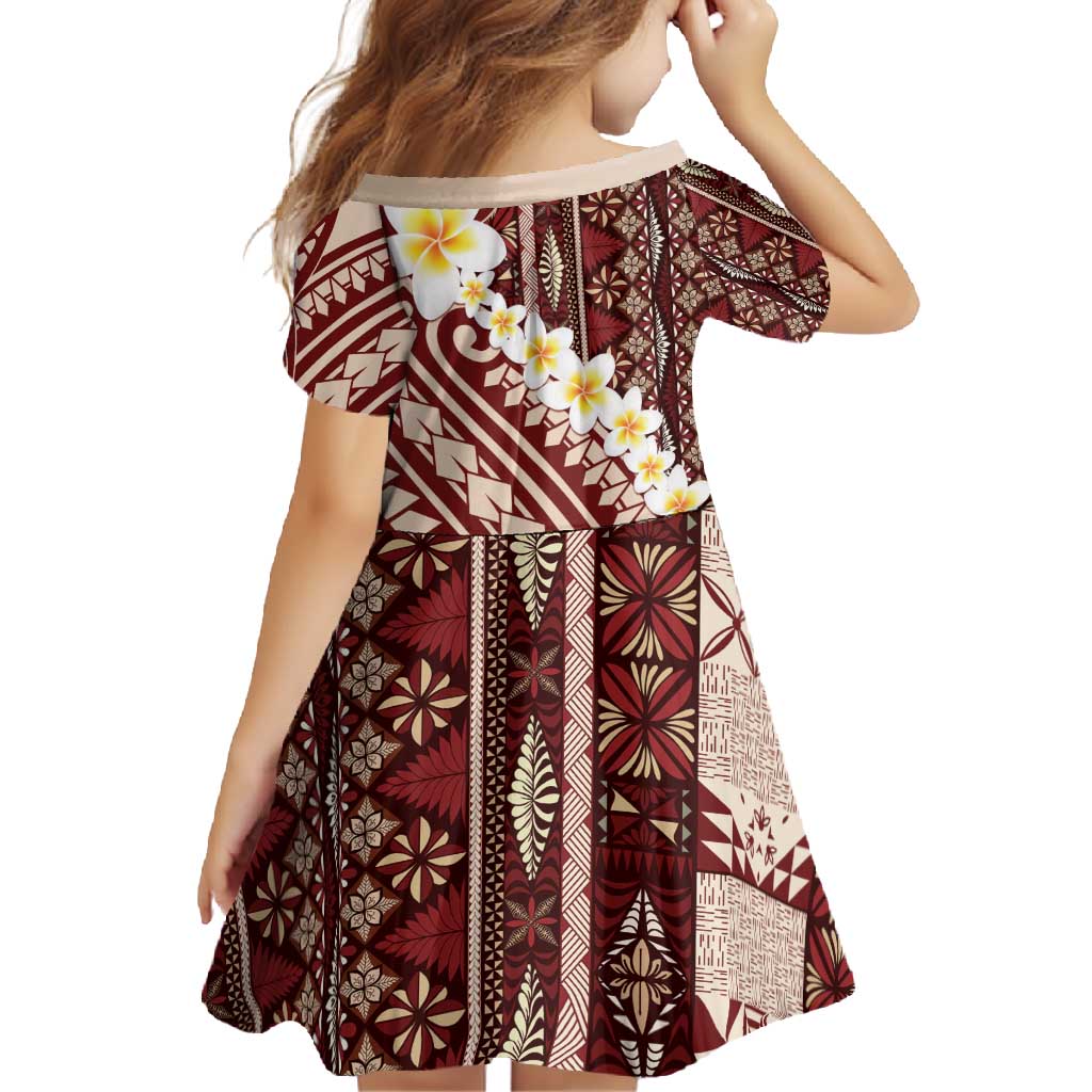Red Vintage Tonga Ngatu Pattern With Plumeria Family Matching Long Sleeve Bodycon Dress and Hawaiian Shirt LT05 - Polynesian Pride