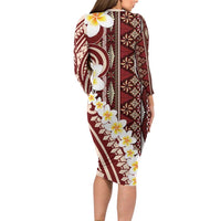 Red Vintage Tonga Ngatu Pattern With Plumeria Family Matching Long Sleeve Bodycon Dress and Hawaiian Shirt LT05 - Polynesian Pride