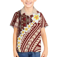 Red Vintage Tonga Ngatu Pattern With Plumeria Family Matching Off Shoulder Short Dress and Hawaiian Shirt - Polynesian Pride